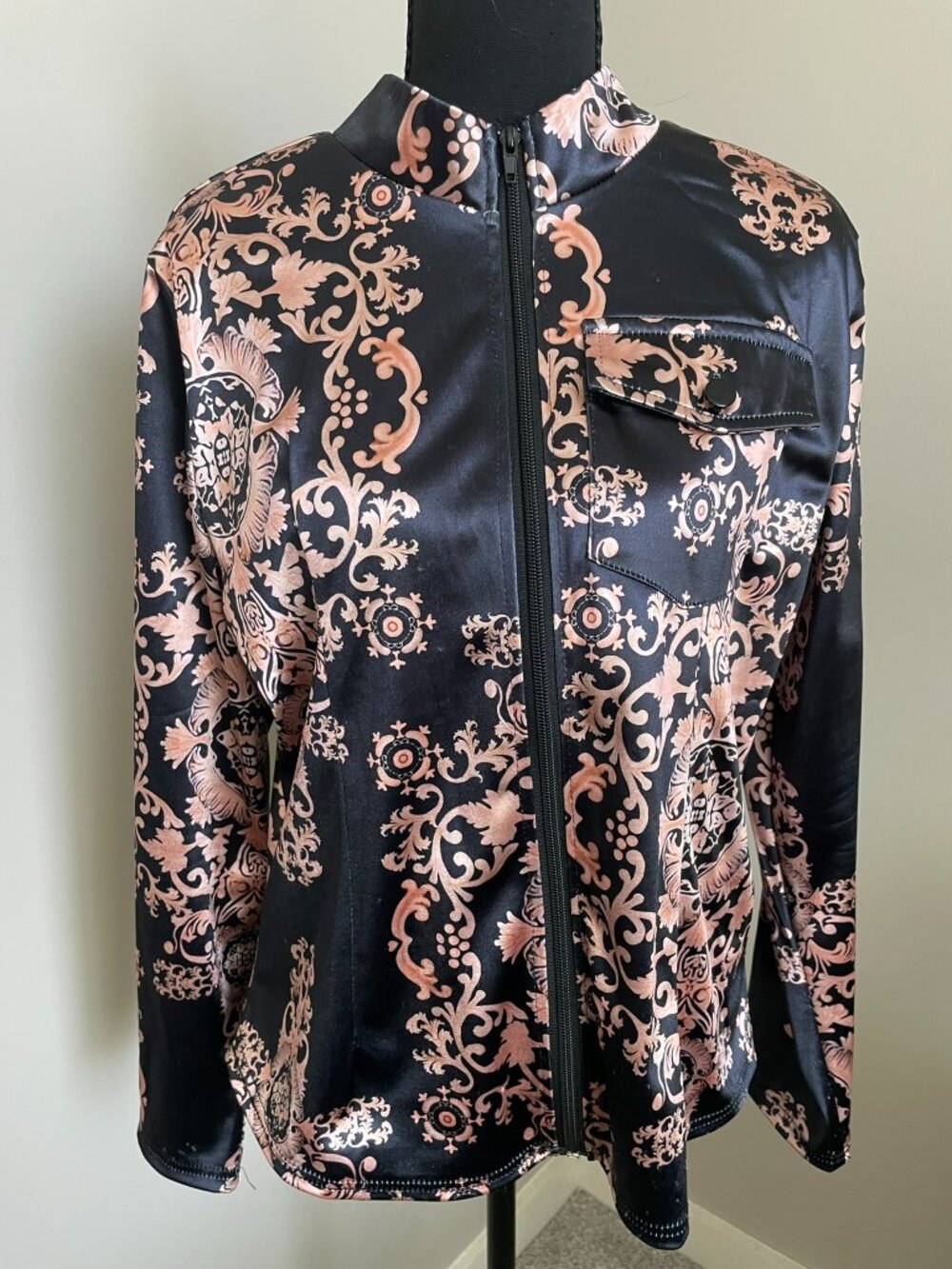 CHICME Baroque Satin Zip Shirt